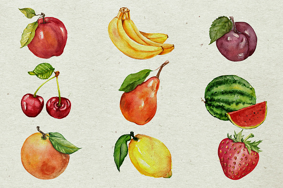 Watercolor fruit collection in Illustrations - product preview 1