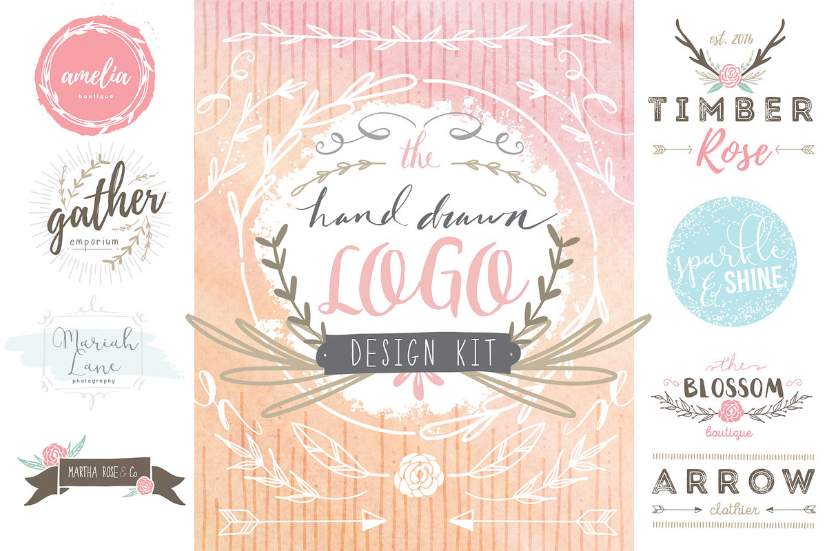 Hand Drawn Logo Design Kit Creative Logo Templates Creative Market