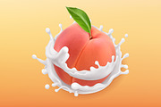 Peach and milk splash. 3d vector