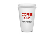 Paper coffee cup. Vector set.
