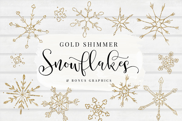 Gold Shimmer Snowflakes + BONUS