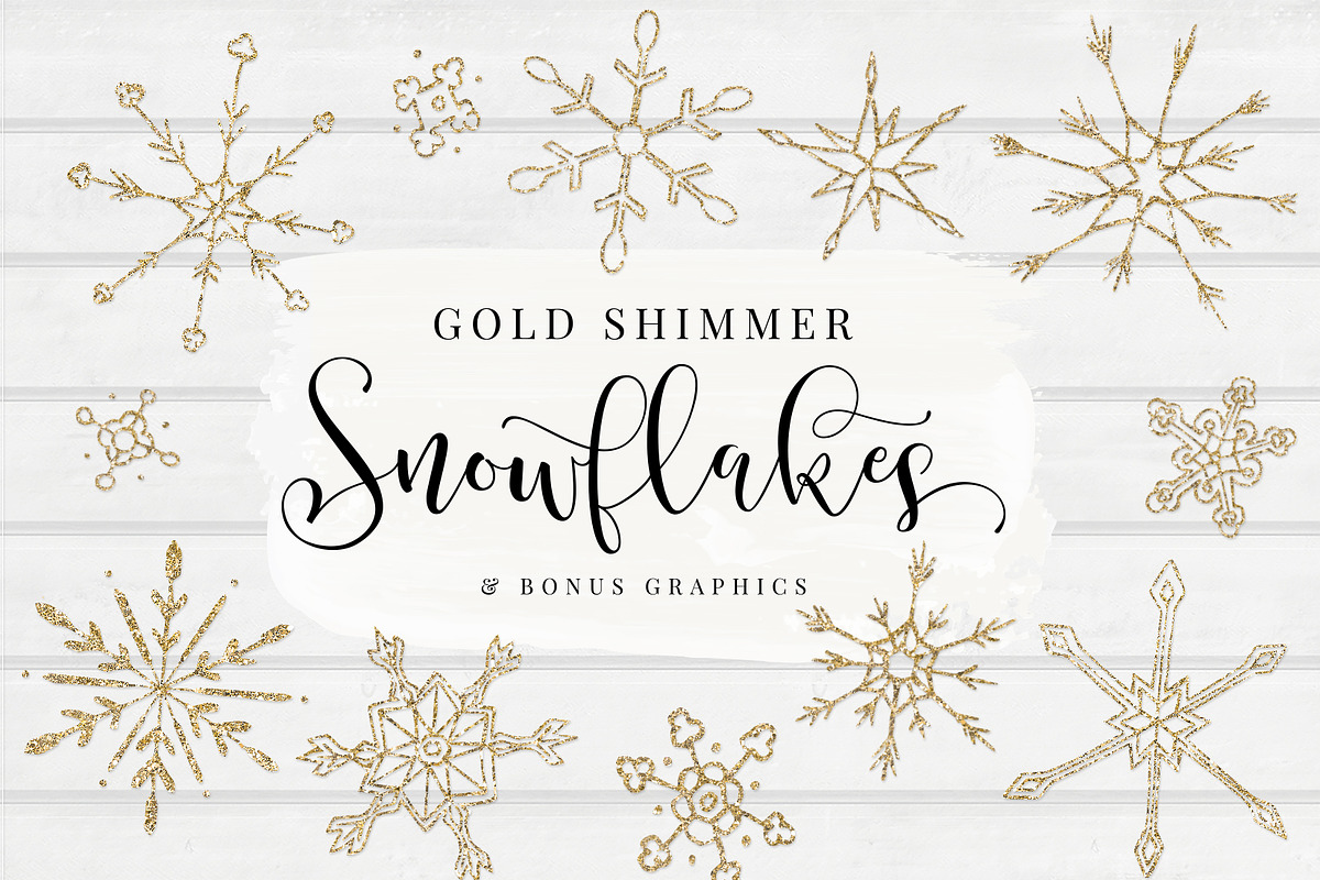 Gold Shimmer Snowflakes + BONUS in Illustrations - product preview 8