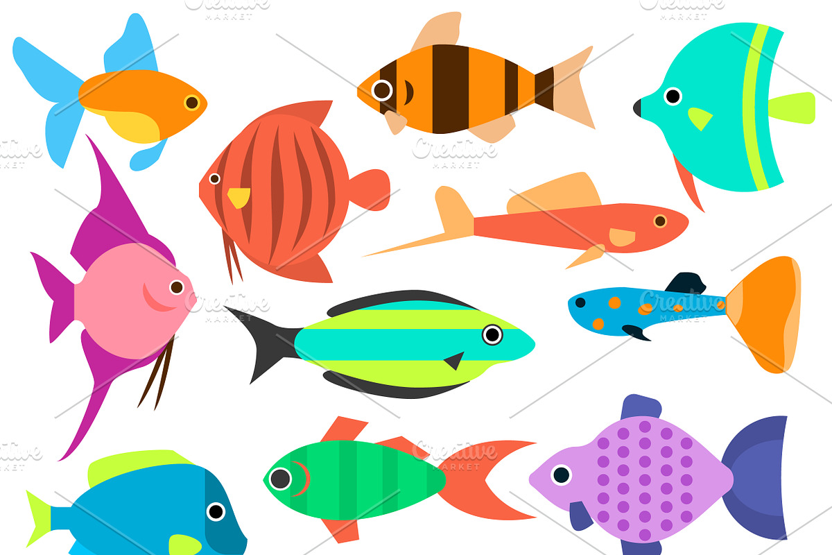 Aquarium flat style fishes vector in Illustrations - product preview 8