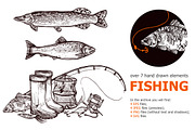 Fishing hand drawn set