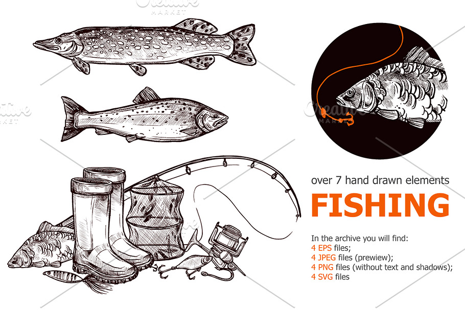 Fishing hand drawn set in Illustrations - product preview 8