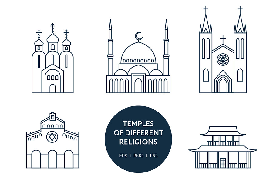 Set of world's religions temples in Objects - product preview 8
