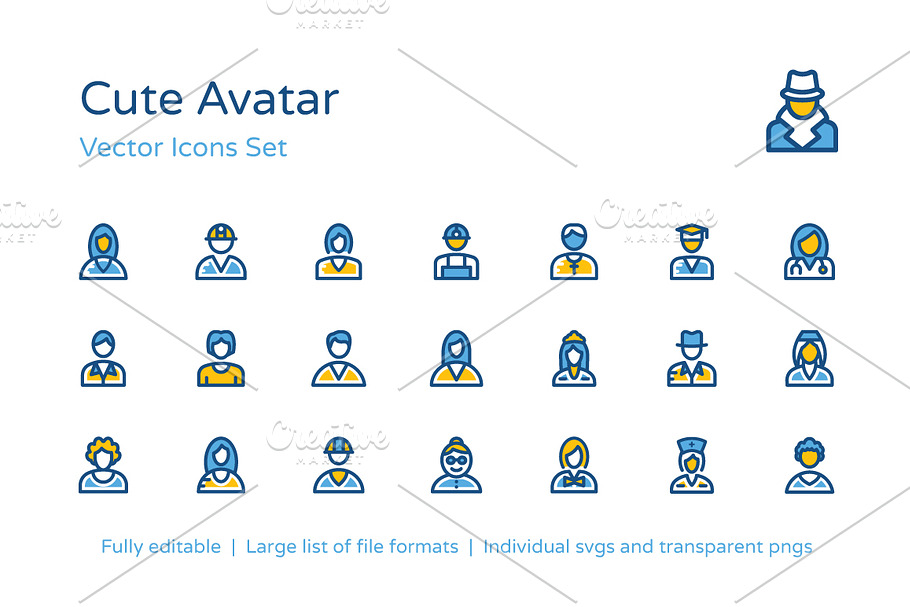75+ Cute Avatar Icons Set in Graphics - product preview 8