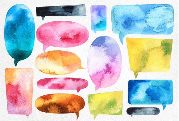 Watercolor speech bubbles & splashes in Objects - product preview 3