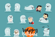 Set of ghosts on Halloween