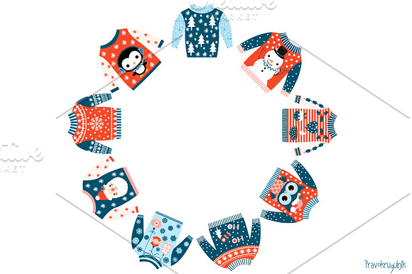 Blue and red ugly Christmas sweaters in Illustrations - product preview 1