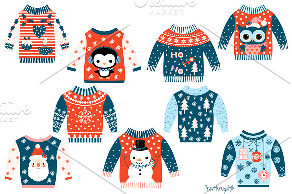 Blue and red ugly Christmas sweaters in Illustrations - product preview 2