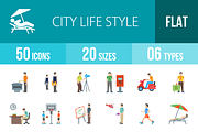 50 City Life Flat Multicolor Icons