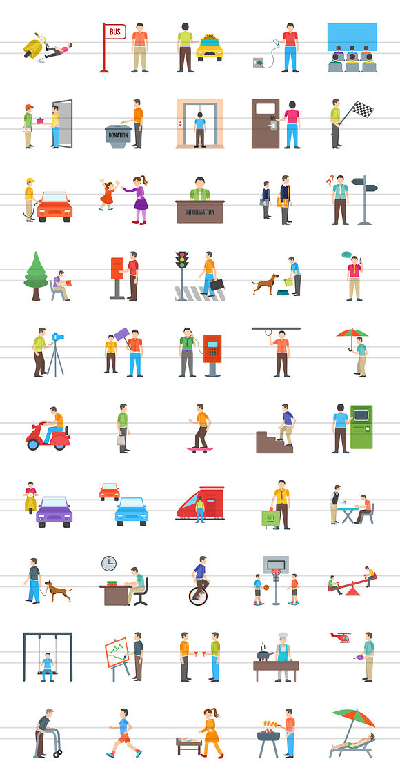 50 City Life Flat Multicolor Icons in Graphics - product preview 1