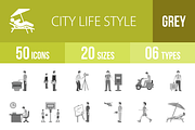 50 City Lifestyle Greyscale Icons