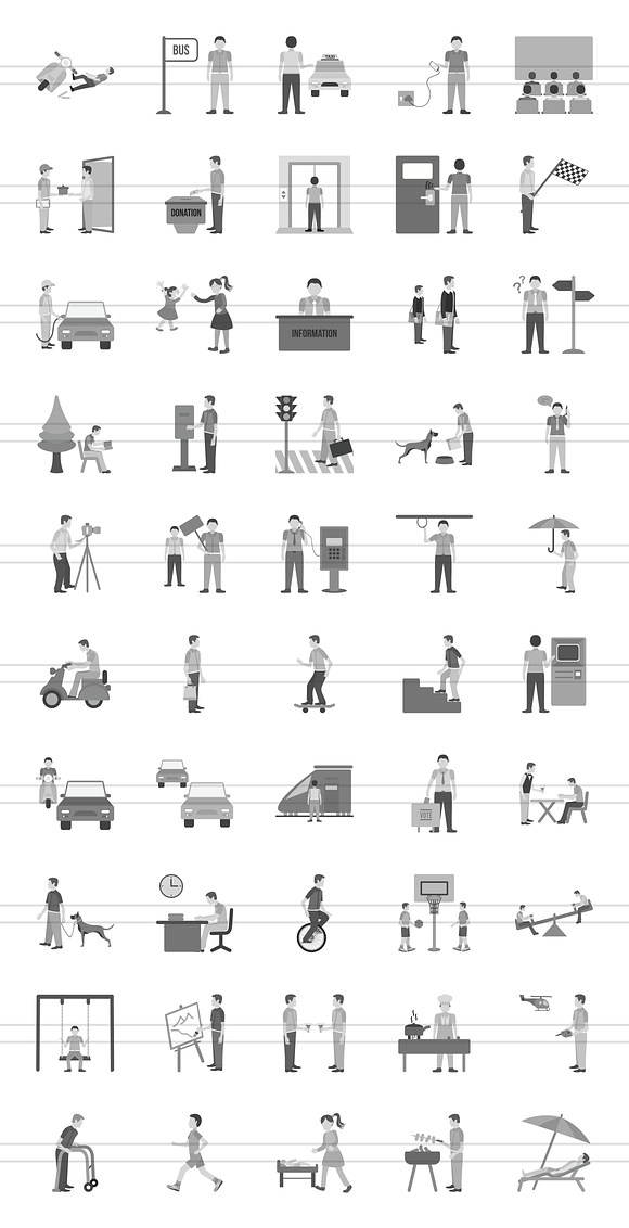 50 City Lifestyle Greyscale Icons in Graphics - product preview 1