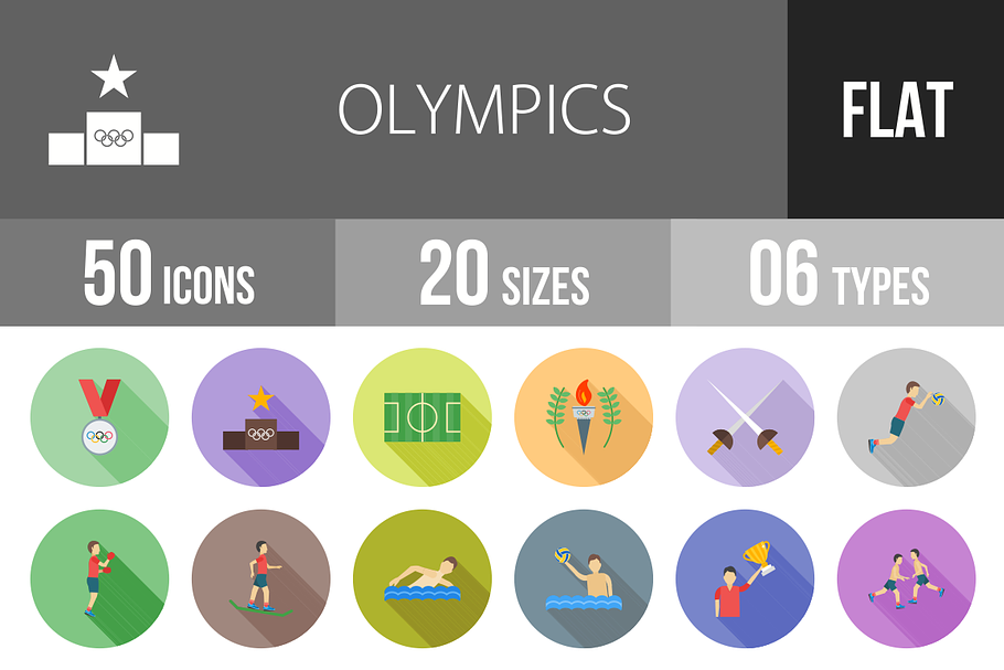 50 Olympics Flat Shadowed Icons
