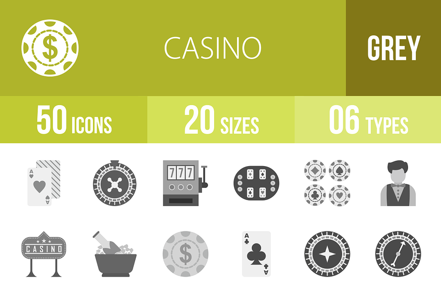 50 Casino Greyscale Icons