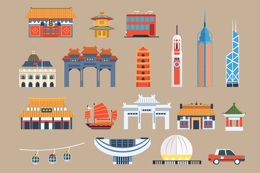 Hong Kong travel elements in Illustrations - product preview 8