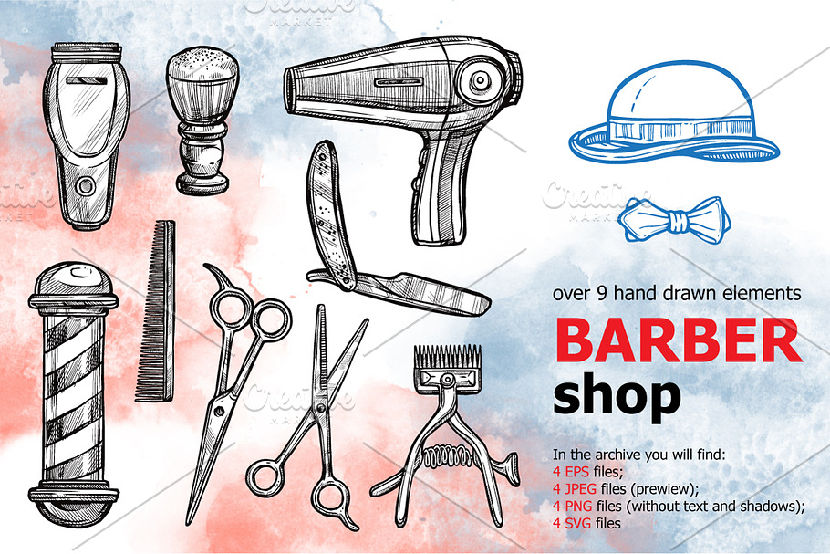 BarberShop Sketch Set | Custom-Designed Illustrations ~ Creative Market