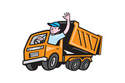 Dump Truck Driver Waving Cartoon