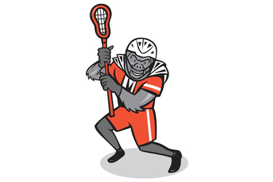Gorilla Lacrosse Player Cartoon in Illustrations - product preview 8