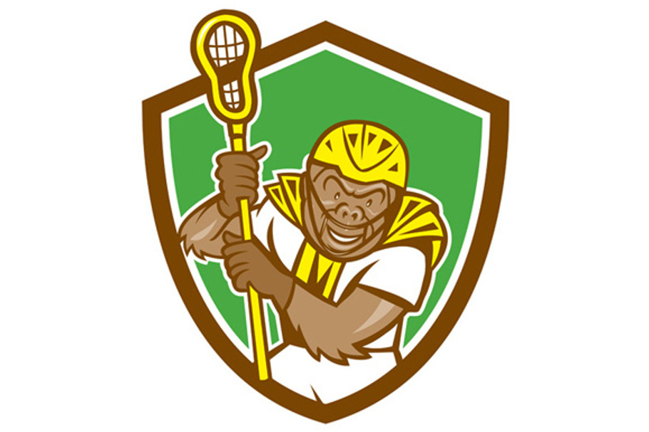 Gorilla Lacrosse Player Shield Carto in Illustrations - product preview 8