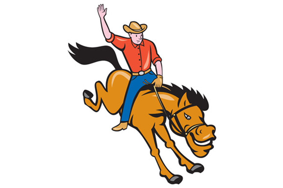 Rodeo Cowboy Riding Bucking Bronco C in Illustrations - product preview 8