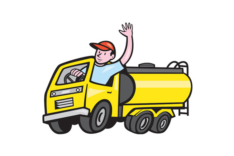 Tanker Truck Driver Waving Cartoon in Illustrations - product preview 8