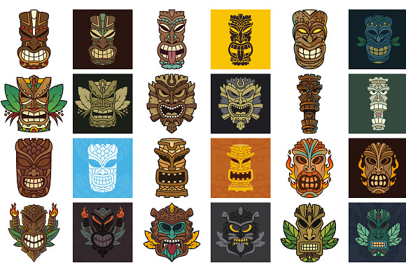Tiki Head Illustrations Set in Illustrations - product preview 1