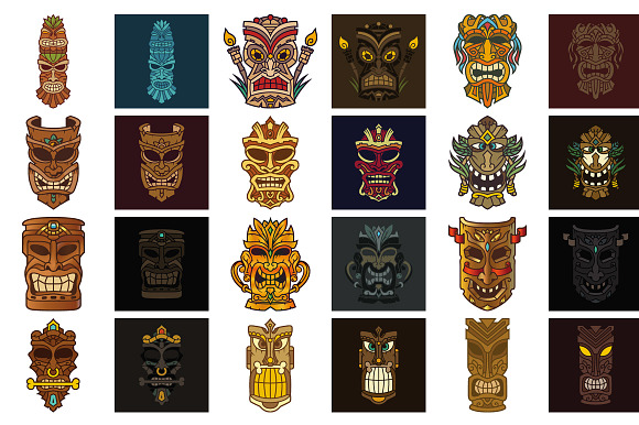 Tiki Head Illustrations Set in Illustrations - product preview 2