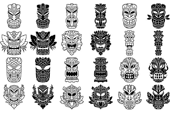 Tiki Head Illustrations Set in Illustrations - product preview 3