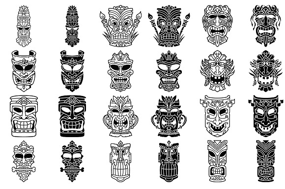 Tiki Head Illustrations Set in Illustrations - product preview 4