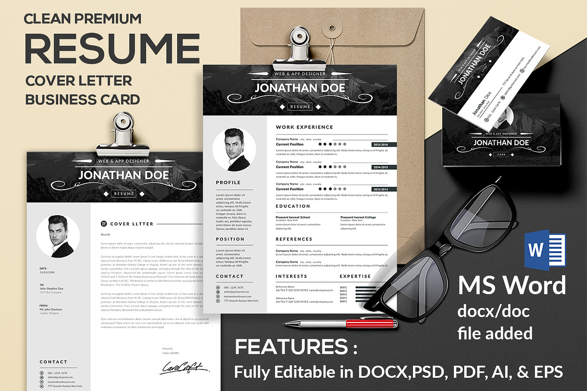 Resume Cover Letter & Business card in Letter Templates - product preview 8