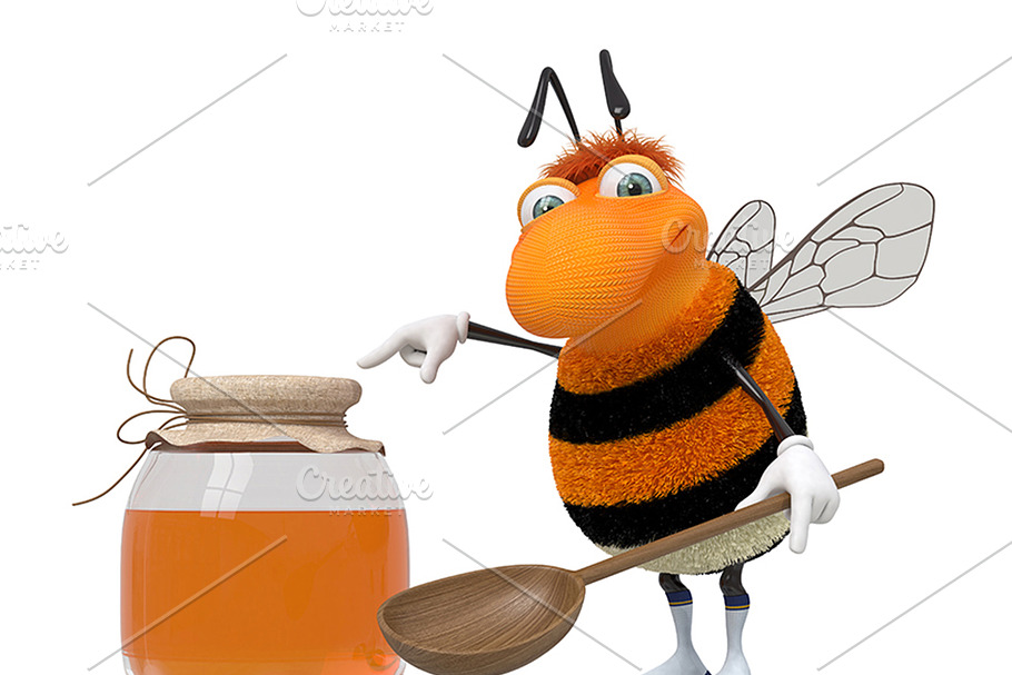 3d bumblebee with a honey can in Illustrations - product preview 8