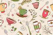 Seamless background of tea cups