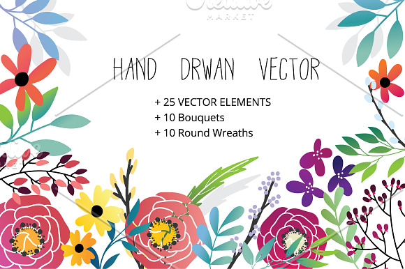 Hand Drawn flower element Vector in Illustrations - product preview 2