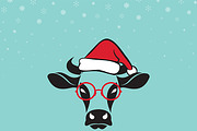 Merry christmas greeting cow card.
