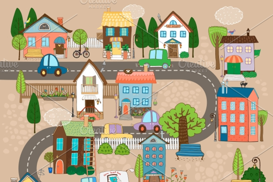 town on road in Illustrations - product preview 8