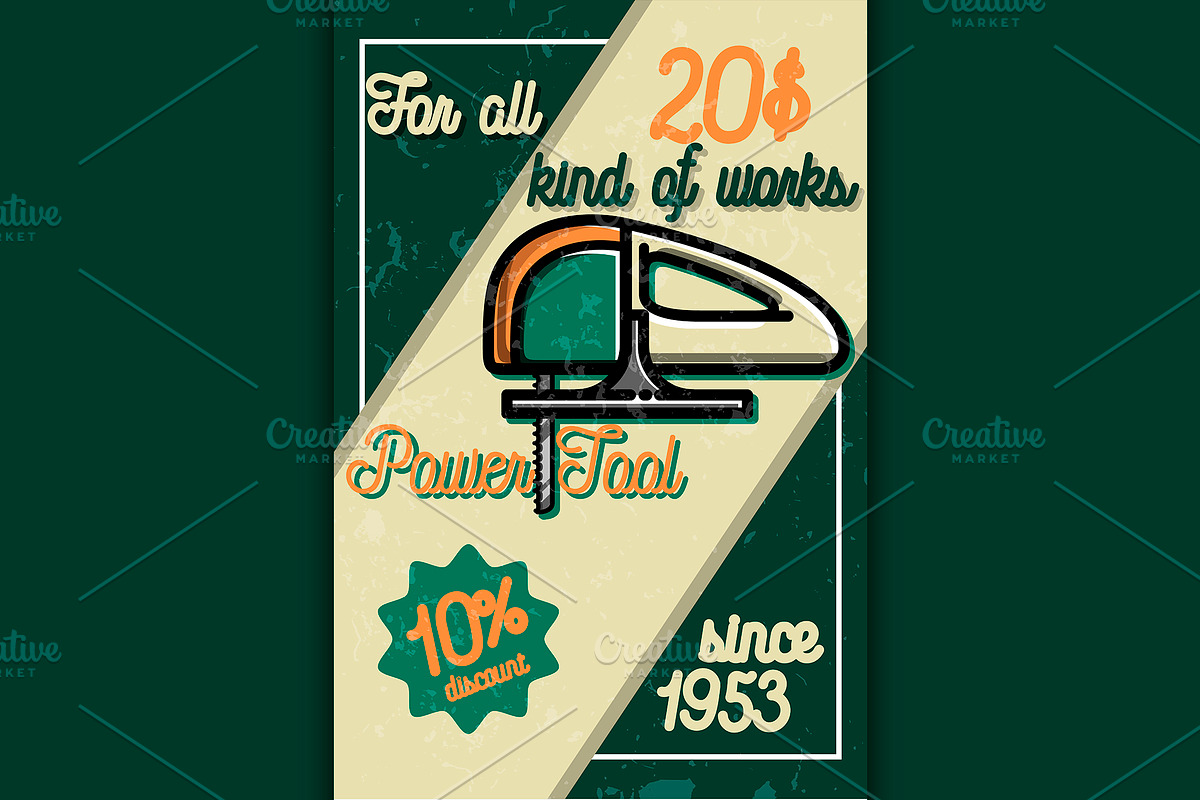 vintage power tools store poster in Illustrations - product preview 8