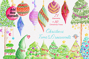 Christmas & Trees Watercolor Clipart