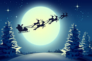 Santa Claus in sleigh and reindeer