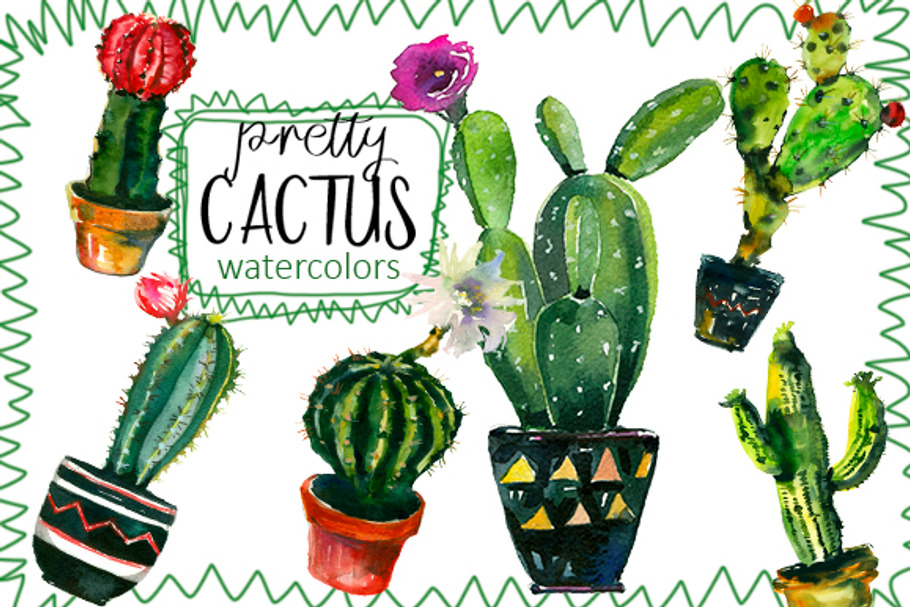 Pretty Cactus Watercolor Clipart Set in Illustrations - product preview 8
