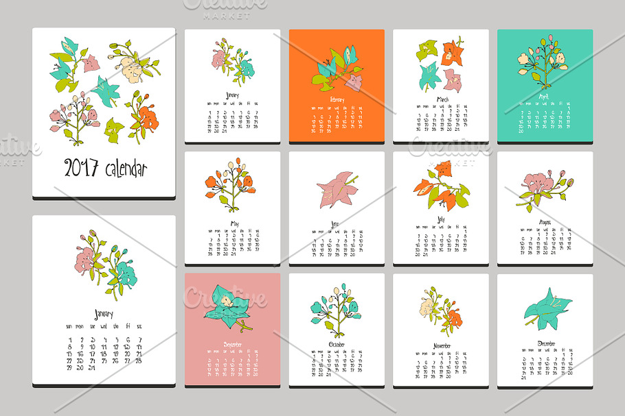Floral calendar. 2017 in Brochure Templates - product preview 8