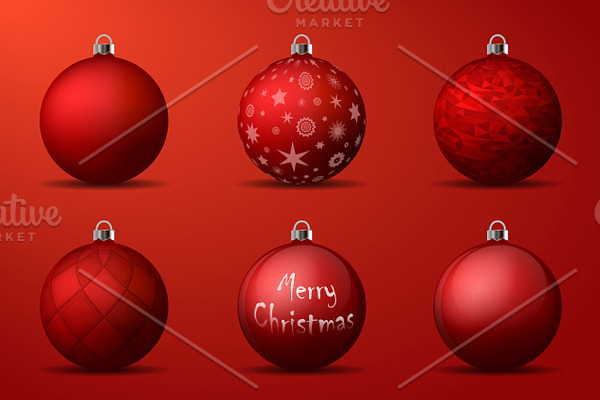 Vector red christmas balls pack