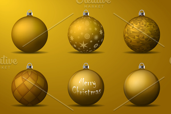 Vector golden christmas balls pack