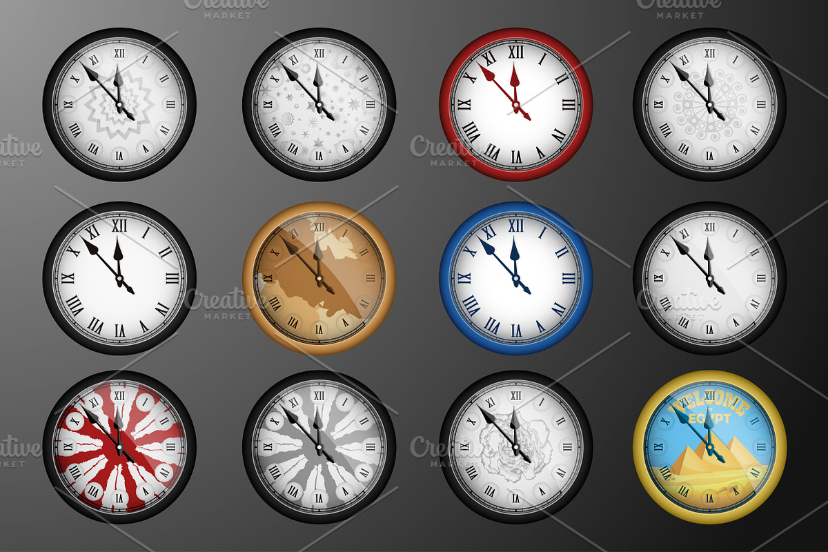 12 vector realistic vintage clocks in Objects - product preview 8