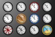 12 vector realistic vintage clocks