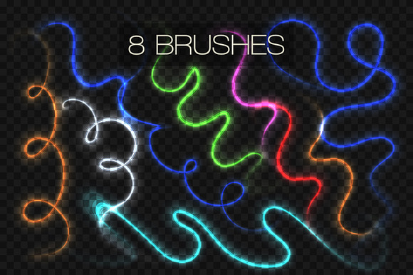 8 NEON BRUSHES / ELEGANT FONT in Photoshop Brushes - product preview 7