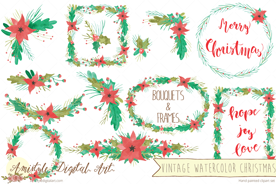 Vintage Watercolor Christmas MegaSet in Illustrations - product preview 8