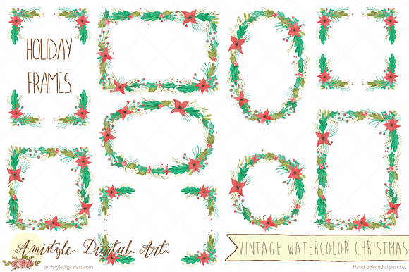 Vintage Watercolor Christmas MegaSet in Illustrations - product preview 1